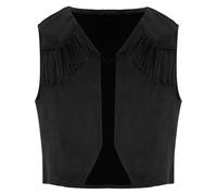 renvena Gilet da Cowboy Ragazzi Bambine Gilet in Camoscio Senza Maniche Giacca Western Canottiera con Frange Abito da Concerto Festival Rave Cosplay Mascherata Nero 9-10 Anni