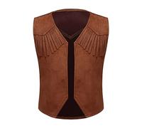renvena Gilet da Cowboy Ragazzi Bambine Gilet in Camoscio Senza Maniche Giacca Western Canottiera con Frange Abito da Concerto Festival Rave Cosplay Mascherata Marrone 7-8 Anni