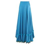 renvena Gonna da Ballo Flamenco per Donna Gonna Taurina Spagnola Gonna Lunga con Volant Paillettes Maxigonna da Ballo Latino ChaCha Jazz Ballroom Danza Classica Cielo Blu 5XL