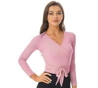 renvena Maglioncino da Balletto Scaldacuore per Donna Giacca Danza Classica Maglia a Incrocio Cardigan Scollo a V Crop Top Ginnastica Fitness Yoga Corsa Danza Rosa S