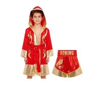 renvena Muay Thai Boxe Accappatoio con Cappuccio per MMA Kickboxing Bambini Ragazzi Pantaloncini Abbigliamento Training Cage Fighting Grappling Arti Marziali Oro rosso C 9-10 anni