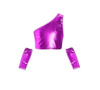 renvena Top Senza Maniche Metallizzate Bambina Raggiseno Lucido da Danza del Vendre Canotta Monospalla Maglietta Danza Moderno Jazz Hip-Hop con Guanti Lunghi Viola 7-9 Anni
