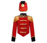 renvena Uniforme da Soldato Giocattolo per Bambini Costume da Schiaccianoci per Ragazzi Giacca da Domatore Circo Cappotto da Showman con Nappa e Cappello Rosso A 15-16 anni