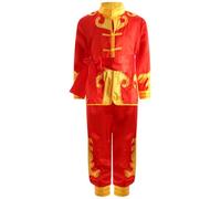 renvena Unisex Bambino Kung Fu Tai Chi Uniforme Abbigliamento per Arti Marziali Maniche Lunghe 2 Pezzi Costume Tradizionale Cinese Wushu Qigong Shaolin Rosso A 5-6 anni