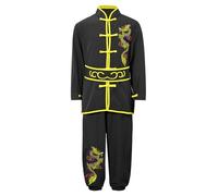 renvena Unisex Bambino Kung Fu Tai Chi Uniforme Abbigliamento per Arti Marziali Maniche Lunghe 2 Pezzi Costume Tradizionale Cinese Wushu Qigong Shaolin Nero 7-8 anni