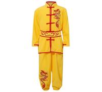 renvena Unisex Bambino Kung Fu Tai Chi Uniforme Abbigliamento per Arti Marziali Maniche Lunghe 2 Pezzi Costume Tradizionale Cinese Wushu Qigong Shaolin Giallo 7-8 anni
