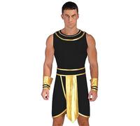 renvena Uomo Costume da Dio Greco con Polsini Vestito Zeus Dio dell'Olimpo Toga da Faraone Egiziano Costume Antico Romano Cosplay Halloween Halloween Maschera Nero L