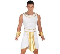renvena Uomo Costume da Dio Greco con Polsini Vestito Zeus Dio dell'Olimpo Toga da Faraone Egiziano Costume Antico Romano Cosplay Halloween Halloween Maschera Bianco L