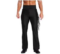 renvena Uomo Pantaloni da Ballo Latino Danza Standard Pantalone con Frange da Rumba Tango Salsa Pantalone a Zampa Vita Alta Pantaloni Lunghi Danza Classica Nero M