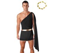 renvena Zeus Dio dell'Olimpo Costume Romano Antico Toga Dio Greco con Una Spalla Costume Imperatore + Corona del Dio Oro Costume in Maschera Carnevale Halloween Nero L