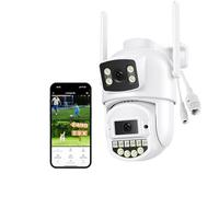 Reobiux Telecamera di sorveglianza esterna con doppio obiettivo 6 MP, 2,4/5 GHz, Ethernet RJ45, telecamera di sorveglianza esterna, telecamera WLAN per esterni, visione notturna a colori, audio a due