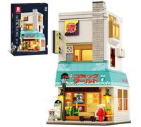 Reobrix 66505 Book Store Set da costruzione con luce a LED, 1157 pezzi Kit di blocchi da costruzione per librerie giapponesi, modello modulare di architettura del negozio di città, regalo da