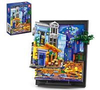 Reobrix 66702 Night Sky Cafe con set di costruzioni luminose per adulti, cornice 3D con modello artistico di Van Gogh per decorazione murale, da appendere o da appoggiare (2678 pezzi)