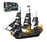 Reobrix Perla Nera Nave Pirata 66036, Grande Veliero Galeone in Mattoncini con Luci LED, Nave Fantasma Avventura, Modello Set da Collezione per Adulti 14+, Idea Regalo