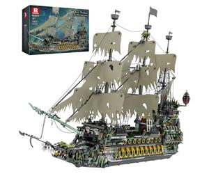 Reobrix Set di costruzione di navi pirata, modello di barca giocattolo MOC Flying Dutchman, set di blocchi da costruzione di navi fantasma verdi 66037, decorazioni per la casa di Halloween