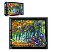 Reobrix Van Gogh Irises Building Set 66701, 3D Wall Art, 3480 Pezzi | Kit di costruzione artistica da parete con fiori 3D per adulti, pittura con iridi incorniciate con blocchi botanici per