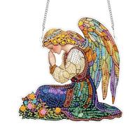 Reofrey Hanging Diamond Painting con Doppio Lato Rhineston Angeli, 20x20cm DIY Cristallo Suncatcher Pittura Diamante Acchiappasole Con Catena, Decorazione Appendere Per Finestra Giardino Regalo