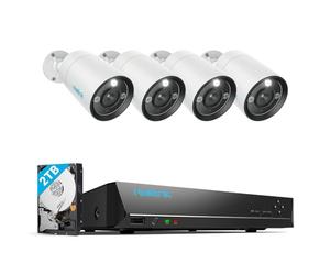 Reolink 12MP Kit Videosorveglianza PoE, NVR 8CH 2TB e 4X Telecamera Esterno Interno con Faretto, Rilevamento di Persona/Veicolo/Pet, Audio Bidirezionale, Sistema Espandibile a 16TB, RLK8-1200B4-A