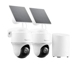 Reolink 3MP Telecamera Wi-Fi Esterno Kit, Senza Fili, Visione Notturna IR | Impermeabile, Rilevamento PIR, 360° Pan&Tilt, Audio a 2 Vie, Home Hub Mini con 2x Argus PT Lite + pannello solare Lite