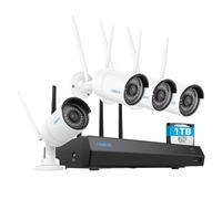 Reolink 5MP Kit Videosorveglianza WiFi dual-band 2,4/5 GHz, 4x Telecamera Wi-Fi Esterno + NVR 12 Canali con HDD 1 TB, Rilevamento Smart, Visione Notturna a 30m, Registrazione 24/7, RLK12-500WB4