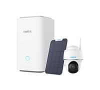 Reolink Argus PT + SP con Home Hub, set di telecamere di sorveglianza da esterno 2K+ 5MP Batteria da esterno, 5/2,4 GHz, panoramica e inclinazione, visione notturna a colori, senza tasse ABO