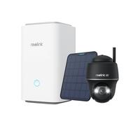 Reolink Argus PT Ultra + SP con Home Hub, telecamera di sicurezza da esterno 4K 8MP a batteria, 5/2,4 GHz, 360° Panning, visione notturna a colori, nero