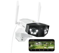 Reolink Telecamera di sicurezza 16MP UHD 180°, Wi-Fi 6 dual-band 2,4/5GHz, Motion Track, visione notturna con faretti, rilevamento smart, registrazione 24/7, archiviazione locale, Duo 3 WiFi