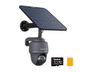 Reolink Telecamera Sorveglianza Esterno con SIM Card 4G LTE e Pannello Solare, Videocamera 4K 8MP Senza WiFi, PT 360° Visione Notturna a Colori, Rilevamento Smart Include 32GB microSD Card, Grigio