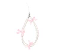 Reownest Braccialetto per telefono, catena carina con fiocco e perline dal design estetico, bracciale da polso universale per telefono, accessorio portachiavi per borse, rosa + bianco