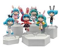 REOZIGN Figura Hatsune Miku Q in PVC, 6 pezzi, orecchie di coniglio in esecuzione, statuette d'azione, statue decorative, regali
