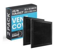 Repa Market 250 x 250 mm (dimensioni esterne), coperture quadrate nere per prese d'aria da parete, confezione da 2 prese d'aria in plastica, copertura per griglia con rete in nylon, griglie di