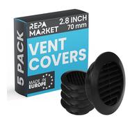 Repa Market Griglia di ventilazione per interni ed esterni, 70 mm, confezione da 5 pezzi, colore nero, con rete a rete, griglia di ventilazione per interni ed esterni, griglia Louvre HVAC per cucina e