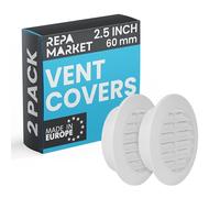 Repa Market Griglia di ventilazione per interni ed esterni bianco, 60 mm, confezione da 2, con rete in plastica, per condotti a parete per interni ed esterni, HVAC, per cucina, bagno