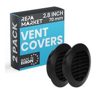 Repa Market Griglia di ventilazione per interni ed esterni nero, 70 mm, confezione da 2, con rete in plastica, per condotti a parete per interni ed esterni, HVAC, per cucina, bagno