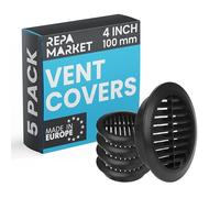 Repa Market Griglia di ventilazione rotonda nera in 5-pezzi da 100 mm con rete - Copertura in plastica per tubo di ventilazione per riscaldamento, raffreddamento e condizionamento dell'aria