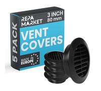 Repa Market Griglia di ventilazione rotonda nera in 5-pezzi da 80 mm con rete - Copertura in plastica per tubo di ventilazione per riscaldamento, raffreddamento e condizionamento dell'aria
