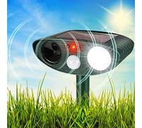 Repellente per animali a ultrasuoni a energia solare, con sensore di movimento, luce lampeggiante per giardino, scoraggia gatti, cani, volpi, uccelli