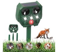 Repellente per gatti per giardini UK, deterrente per volpe alimentato a energia solare e USB, per giardini nel Regno Unito, con sensore PIR IPX4, impermeabile, 5 modalità, spaventapasseri a ultrasuoni