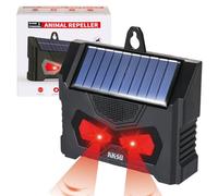 Repellente solare ad ultrasuoni per parassiti, 5,1 - 2,5 cm, deterrente per animali da esterno con flash LED rosso e impermeabile IP66, ricarica solare + tipo C, repellente umano per roditori topi