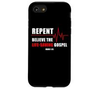 Repent, Believe The Life-Saving Gospel - Heartbeat EKG Faith Custodia per iPhone SE (2020) / 7 / 8