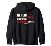Repent, Believe The Life-Saving Gospel - Heartbeat EKG Faith Felpa con Cappuccio