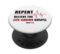 Repent, Believe The Life-Saving Gospel - Heartbeat EKG Faith PopSockets PopGrip Adesivo