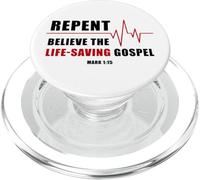Repent, Believe The Life-Saving Gospel - Heartbeat EKG Faith PopSockets PopGrip per MagSafe