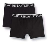 REPLAY Basic Cuff Logo 2pz Boxer a Pantaloncino, Black, M Uomo
