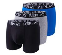 REPLAY Basic Cuff Logo Boxer Uomo 3 Pezzi Nero Grigio Blu Nuovo