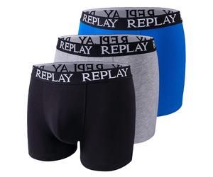 REPLAY Basic Cuff Logo Boxer Uomo 3 Pezzi Nero Grigio Blu Nuovo