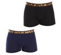 REPLAY Boxer, Logo e Polsino Effetto Metallico (2 Pezzi) Uomo, Dark Blue/Black/Bronze, S