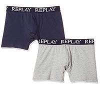 REPLAY Basic Cuff Logo 2pz Boxer a Pantaloncino, Grey Melange/Indigo, S Uomo