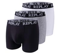REPLAY Boxershorts Casual Basic Cuff Logo Uomo 3er-Pack Nero Grigio Bianco Nuovo