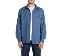 Replay Camicia Casual Da Uomo 6.5 OZ BLACK DENIM - Regular Fit Blu Medium Blue